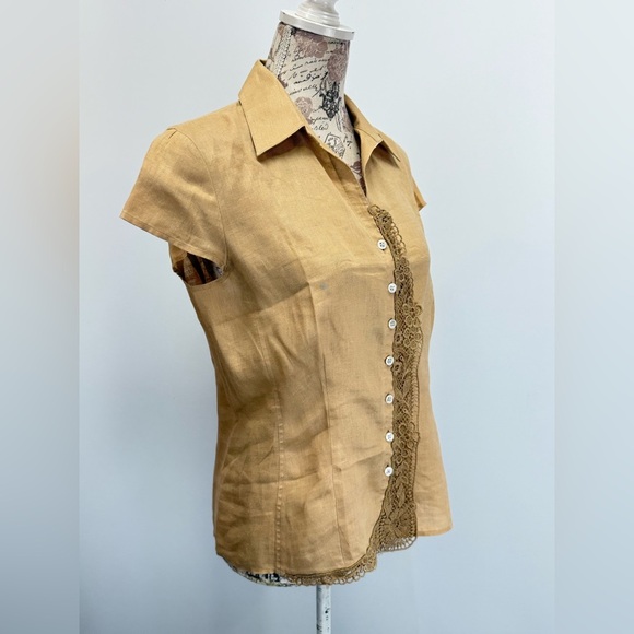 HAROLD’S Tan linen lace front‎ blouse size M. - Picture 7 of 12